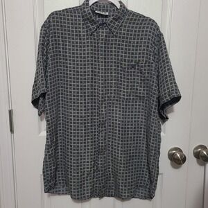 Vintage Cambio Italia Mens Silk Short Sleeve Button Down Shirt Blue Olive Size M
